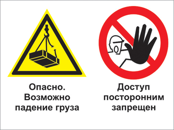 Кз 32 опасно - возможно падение груза. доступ посторонним запрещен. (пластик, 400х300 мм) - Знаки безопасности - Комбинированные знаки безопасности - Магазин охраны труда ИЗО Стиль