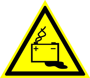 W20 осторожно! аккумуляторные батареи (пластик, сторона 200 мм) - Знаки безопасности - Предупреждающие знаки - Магазин охраны труда ИЗО Стиль